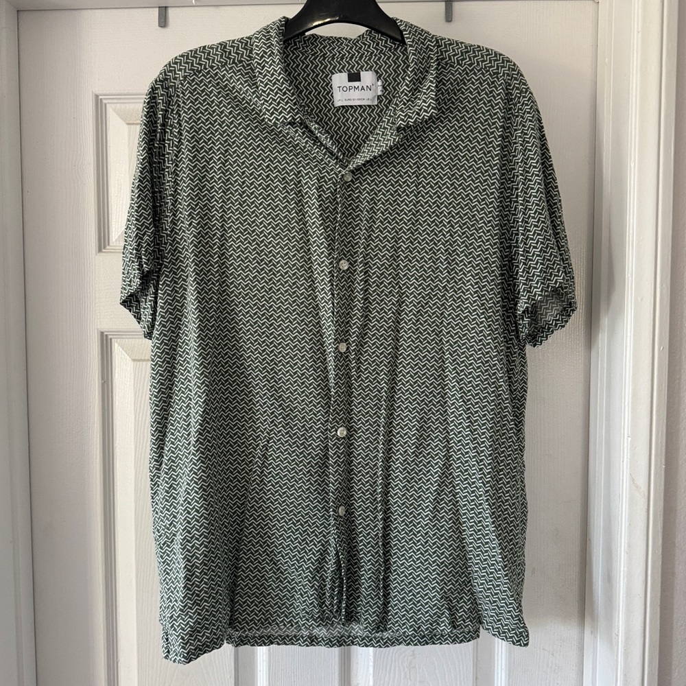 Topman Green and White Patterned Shirt